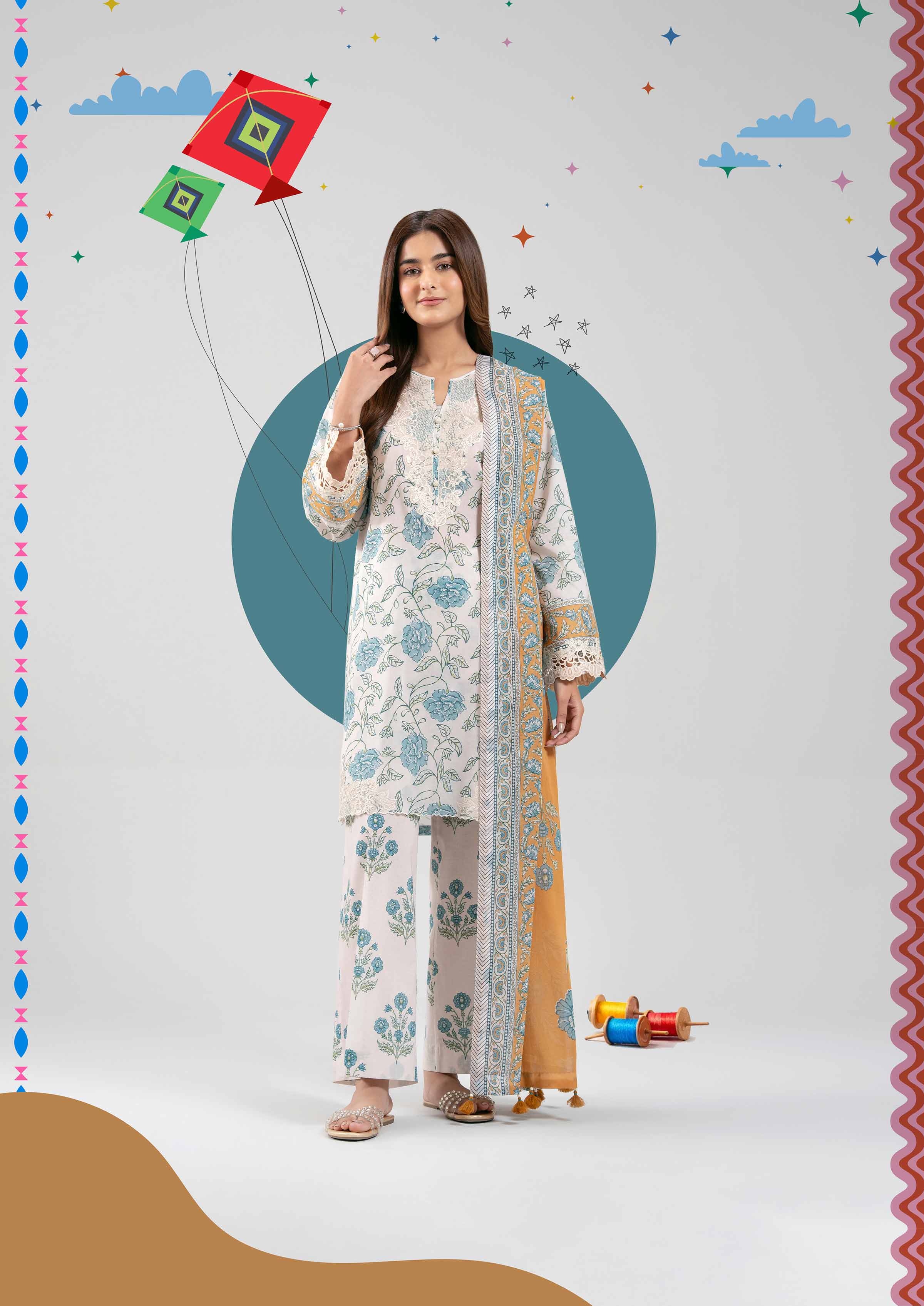 3 Piece - Printed Embroidered Suit - 42601166 - Image 7