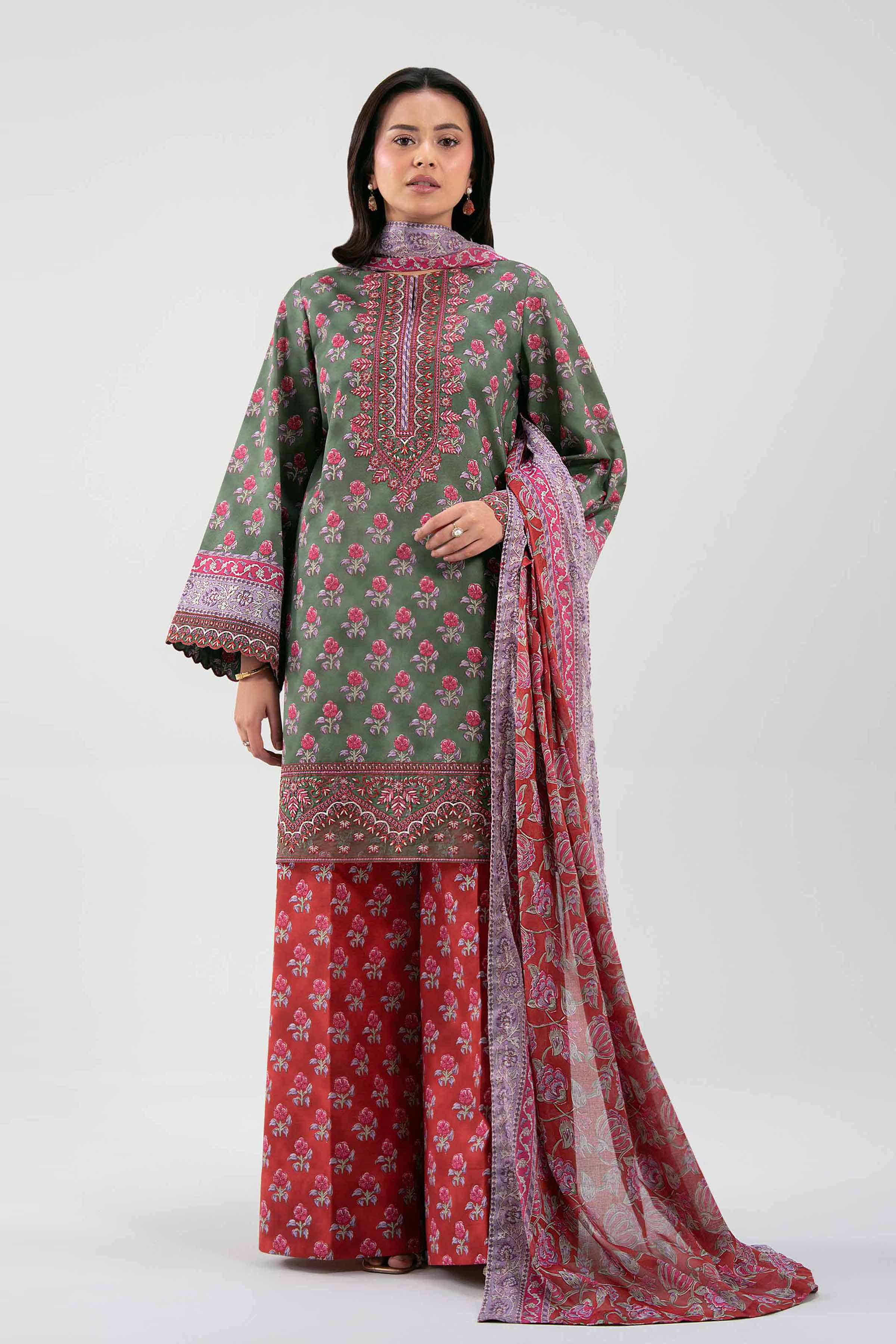3 Piece - Printed Embroidered Suit - 42601167