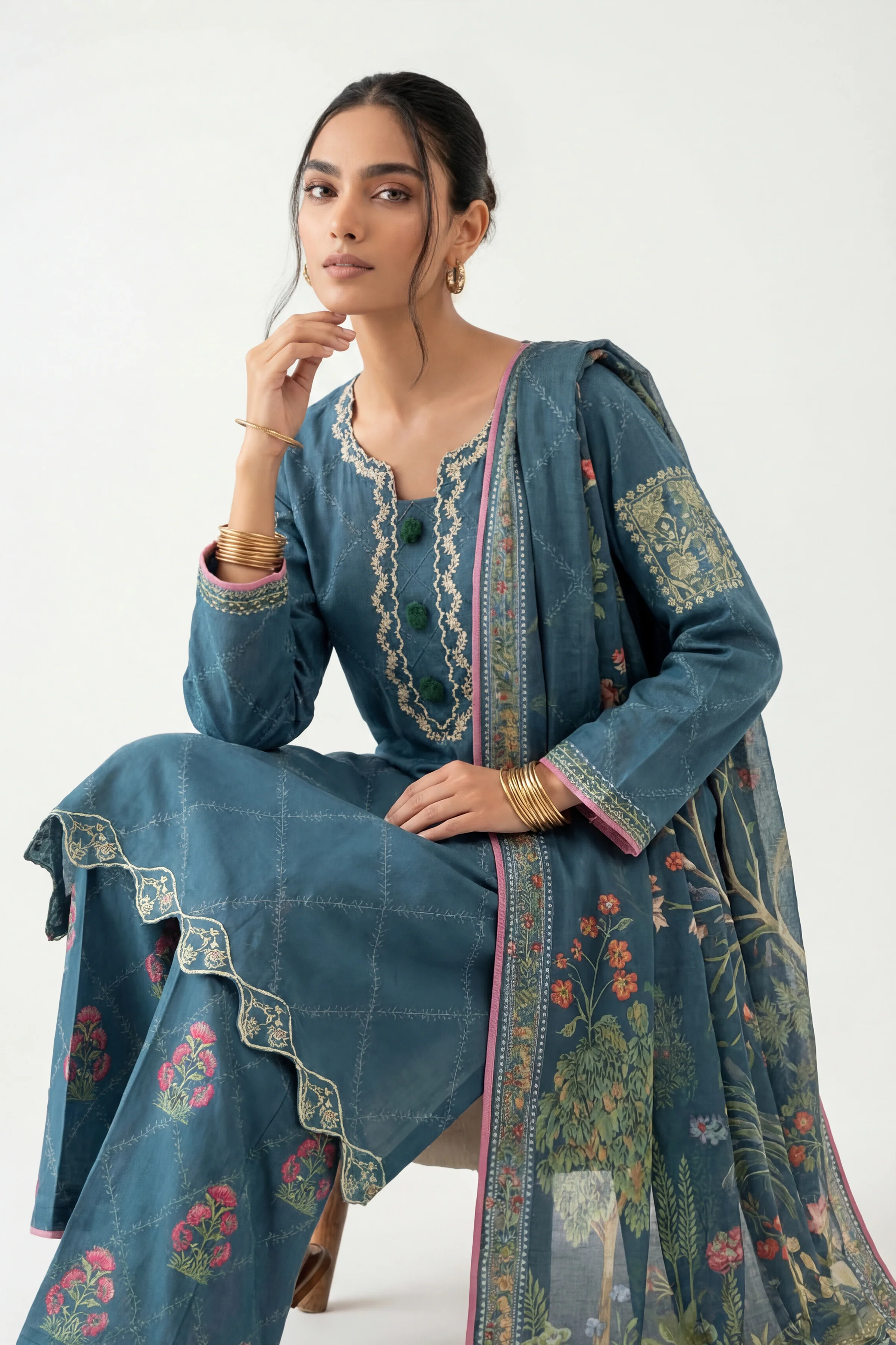 3 Piece - Digital Printed Embroidered Suit - 42601358 - Image 2