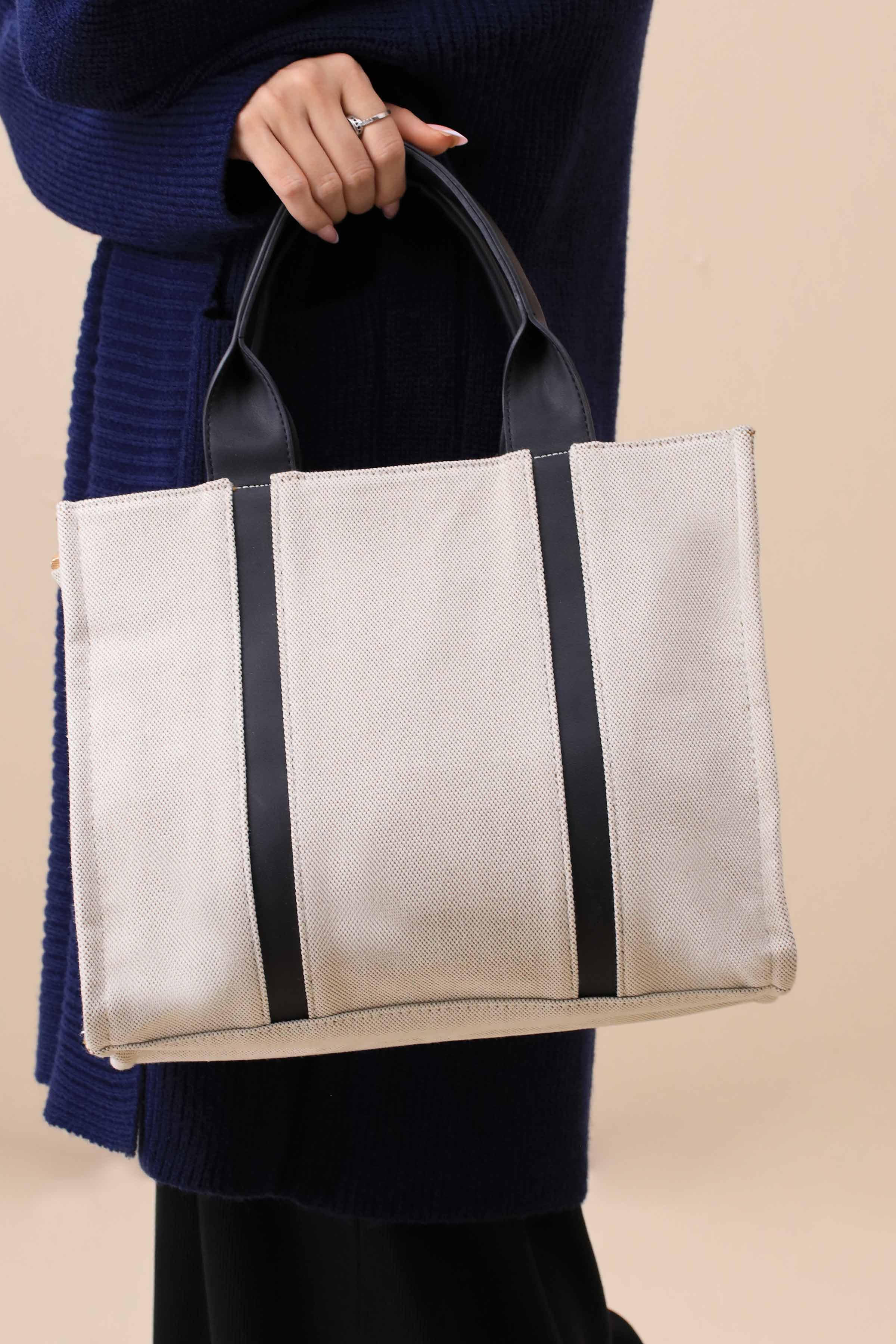 Beige & Black Tote Bag-444702103 - Image 3