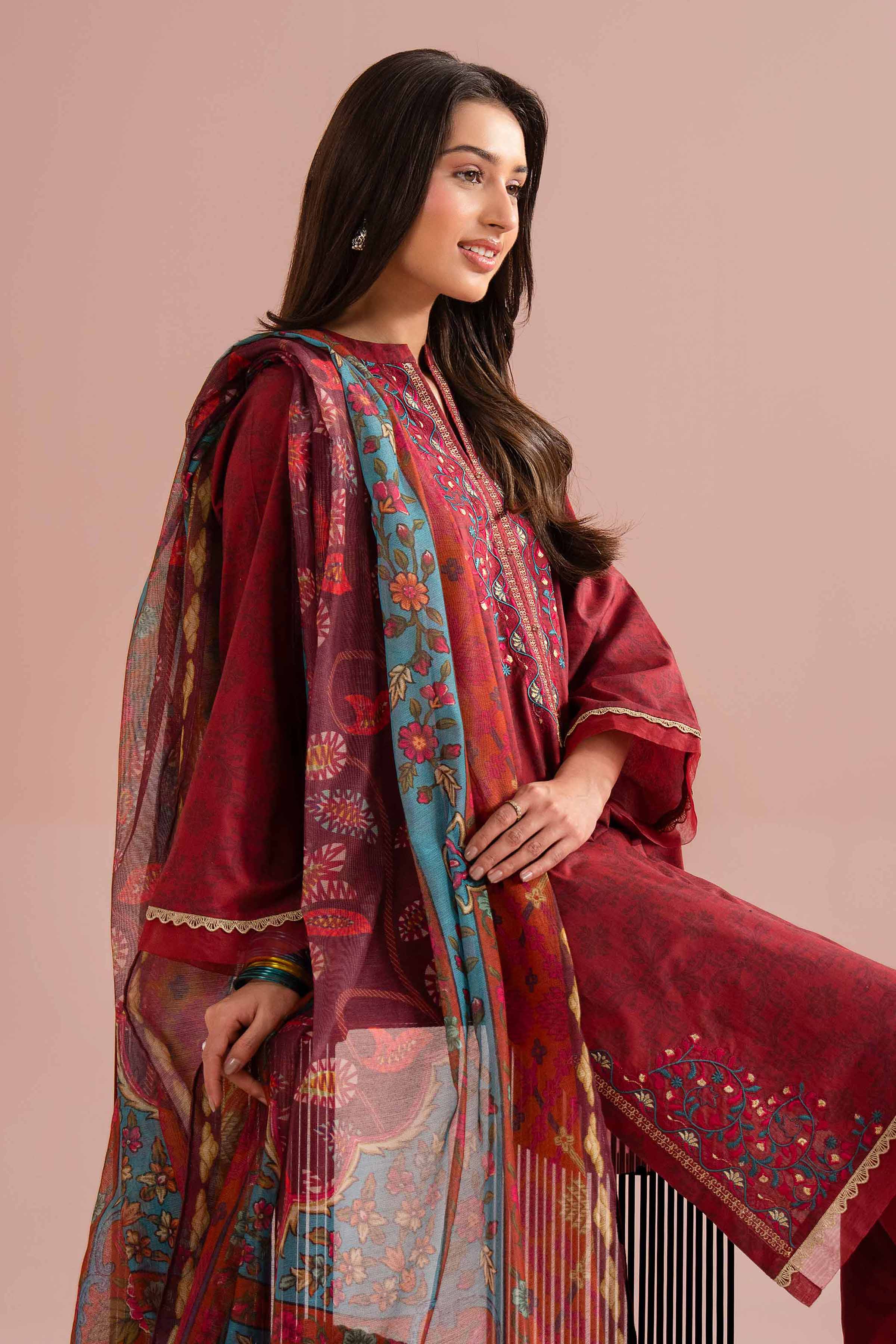 3 Piece - Printed Embroidered Suit - PE26-332 - Image 2
