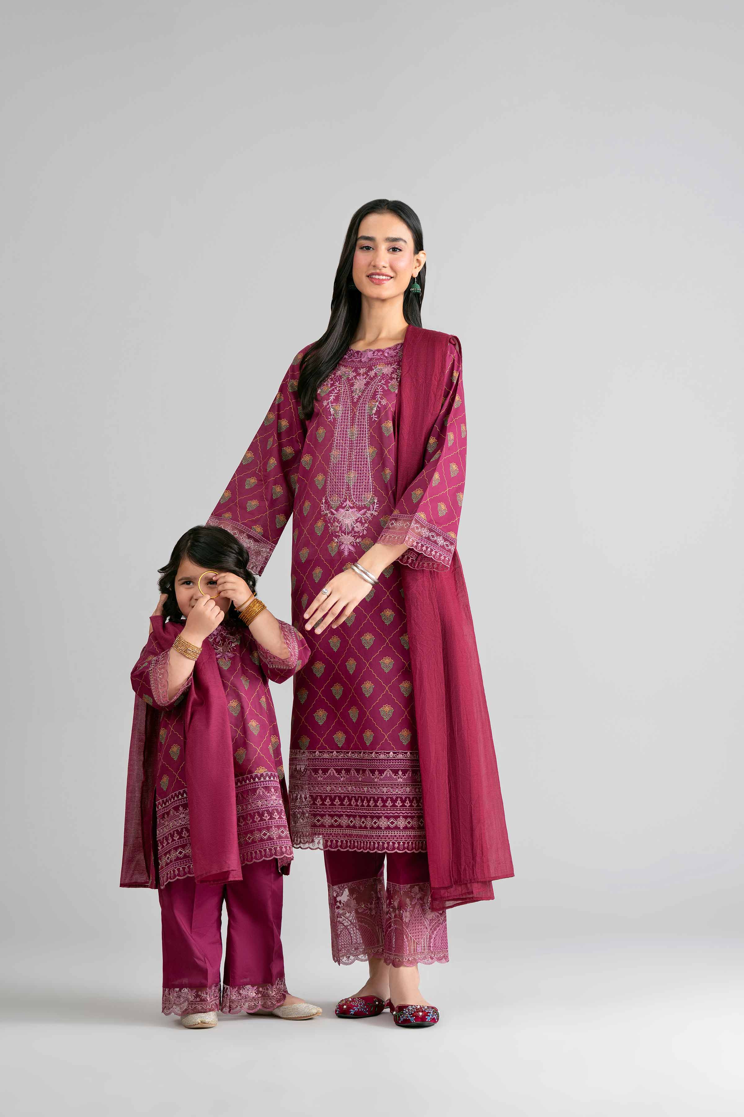 3 Piece - Printed Embroidered Suit - PMD26-41 D - Image 3