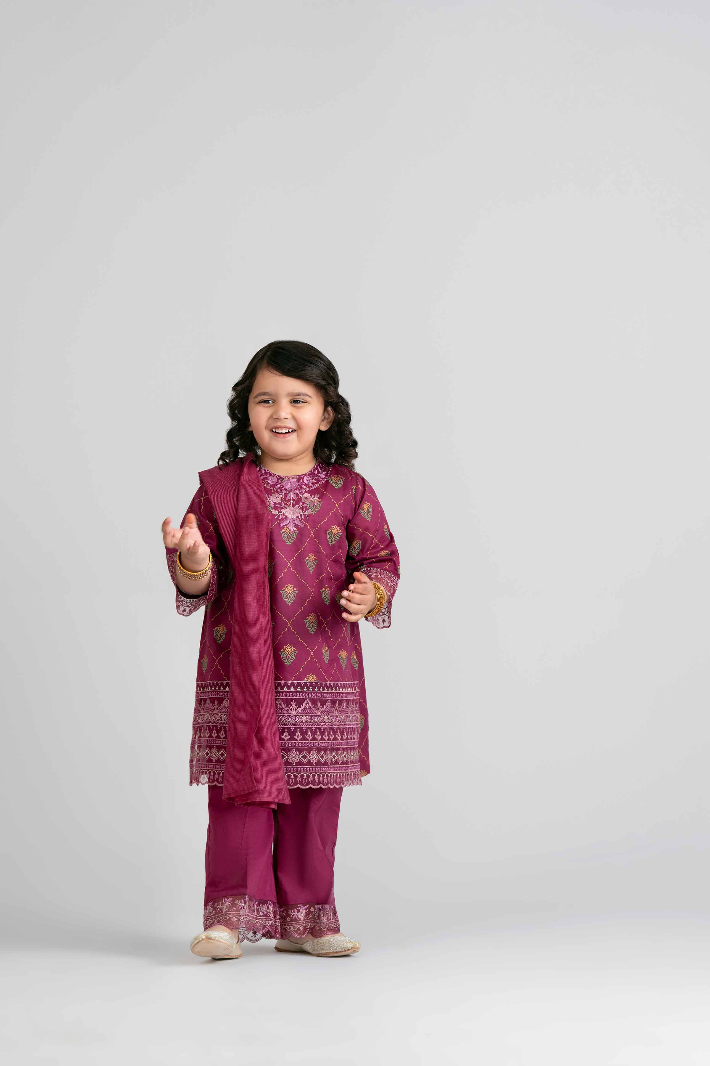 3 Piece - Printed Embroidered Suit - PMD26-41 D - Image 8