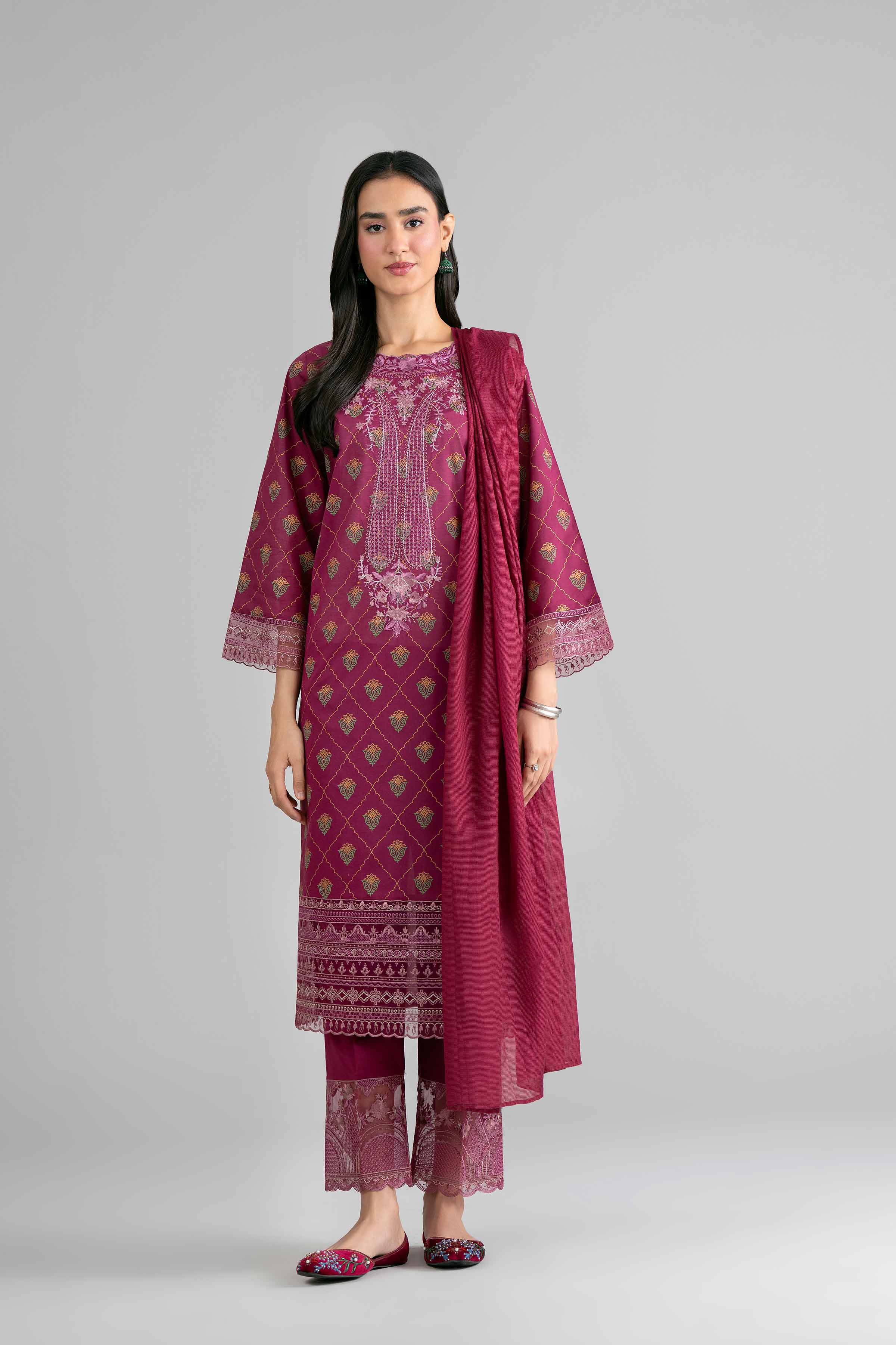3 Piece - Printed Embroidered Suit - PMD26-41 M - Image 6